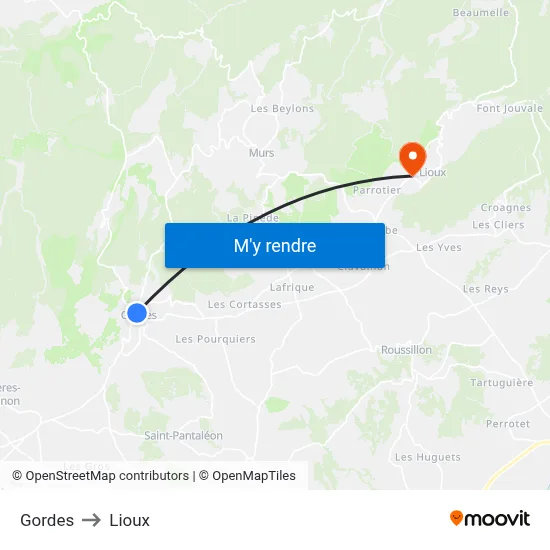 Gordes to Lioux map