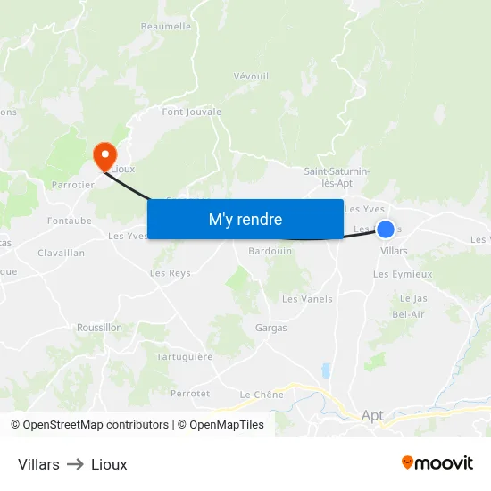 Villars to Lioux map
