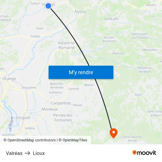 Valréas to Lioux map
