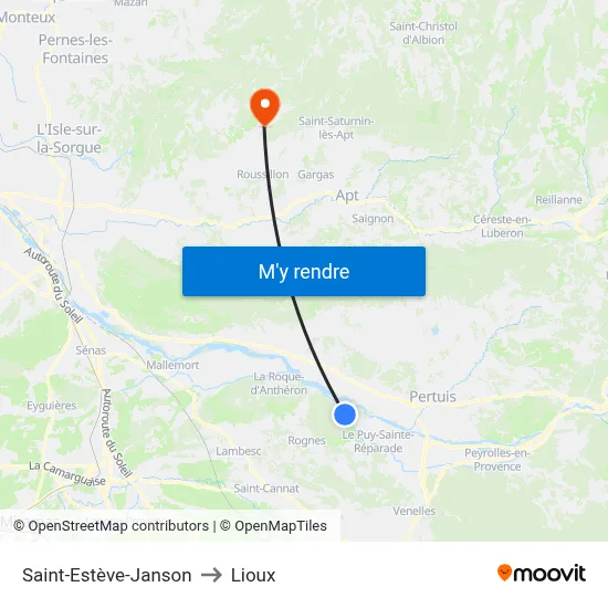 Saint-Estève-Janson to Lioux map