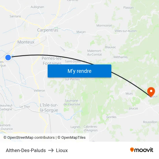 Althen-Des-Paluds to Lioux map