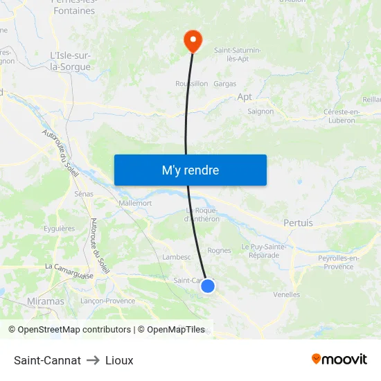 Saint-Cannat to Lioux map