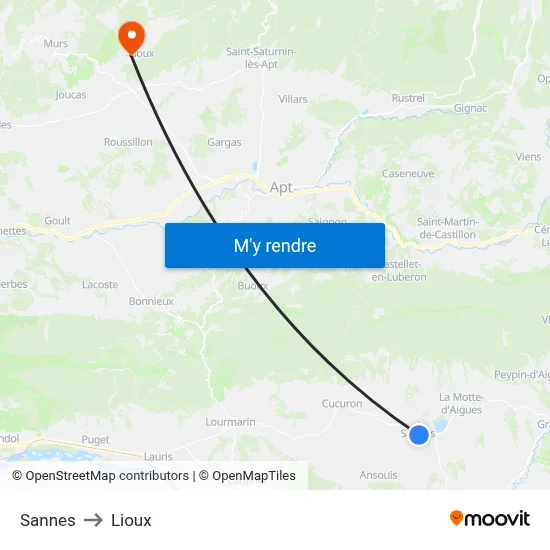 Sannes to Lioux map