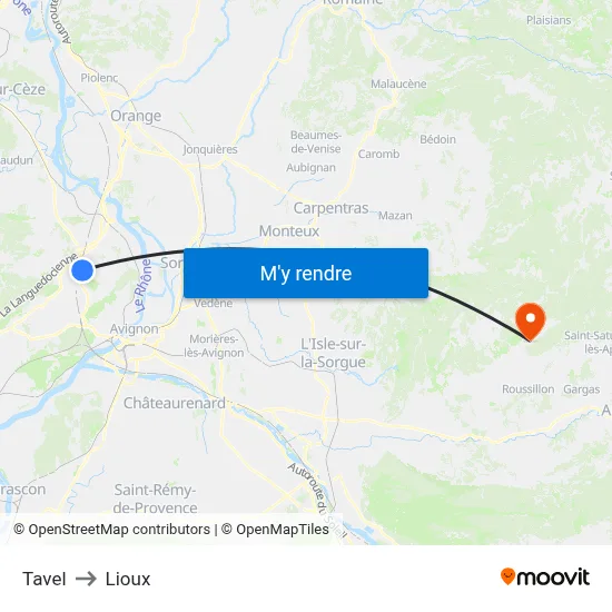 Tavel to Lioux map