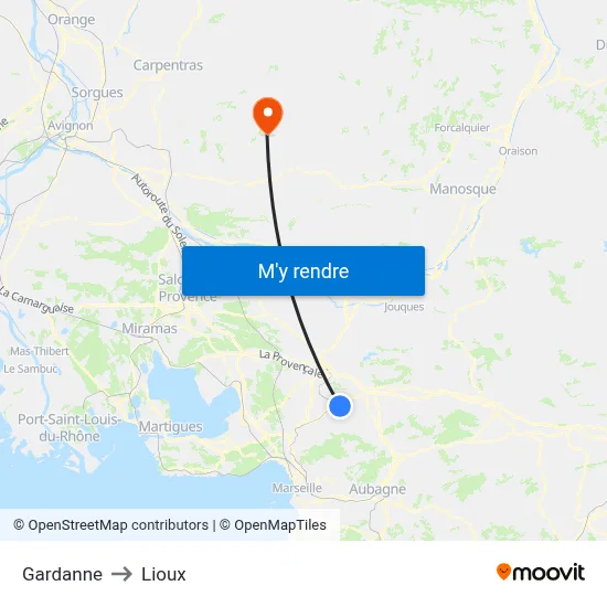 Gardanne to Lioux map