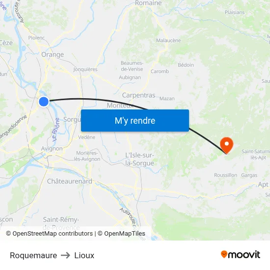 Roquemaure to Lioux map