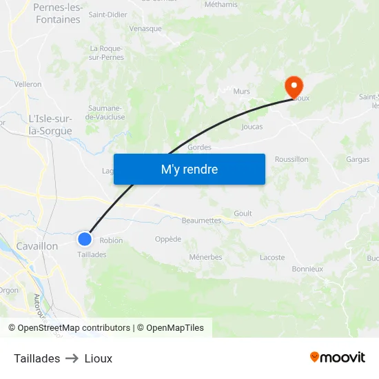 Taillades to Lioux map
