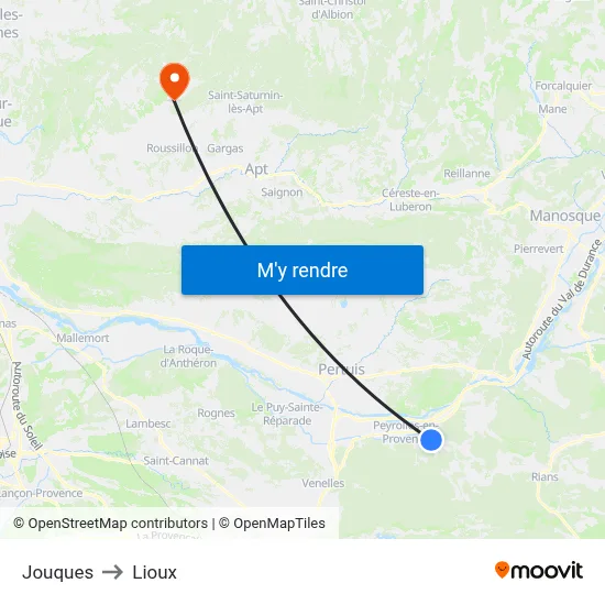 Jouques to Lioux map