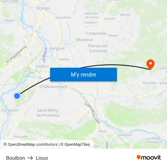 Boulbon to Lioux map