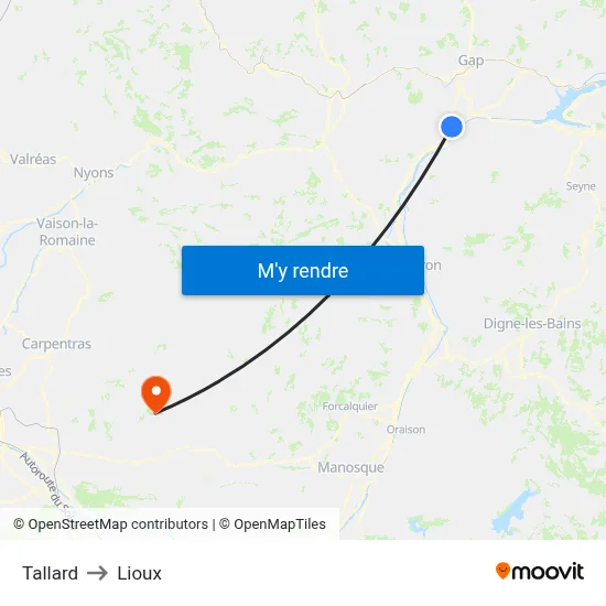 Tallard to Lioux map