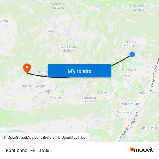 Fontienne to Lioux map