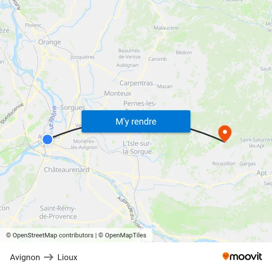 Avignon to Lioux map