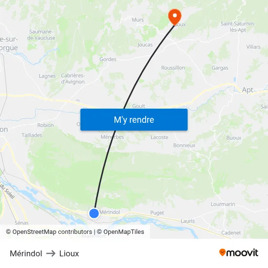 Mérindol to Lioux map