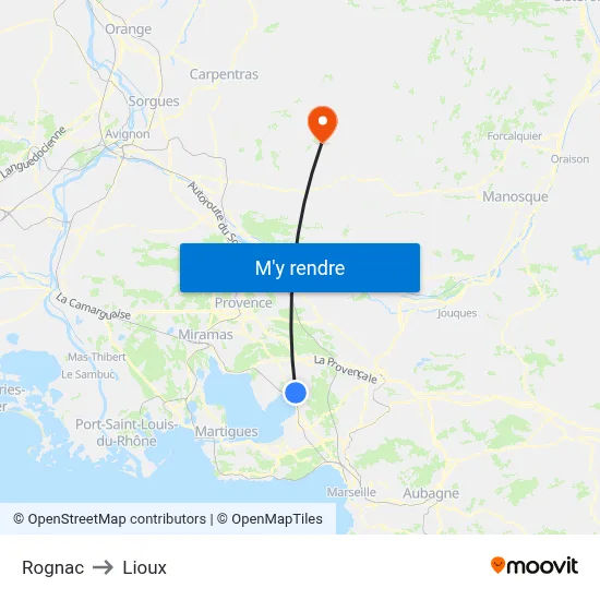 Rognac to Lioux map