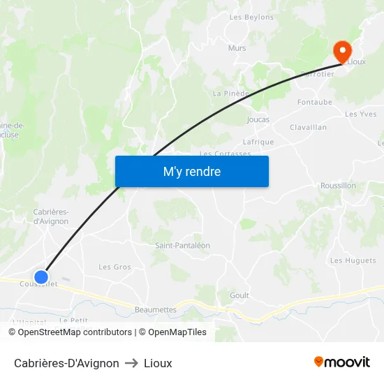 Cabrières-D'Avignon to Lioux map