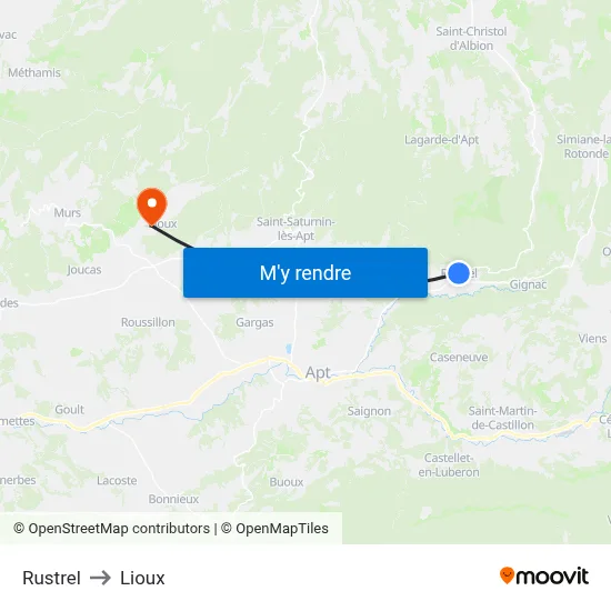 Rustrel to Lioux map