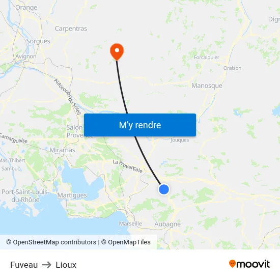 Fuveau to Lioux map