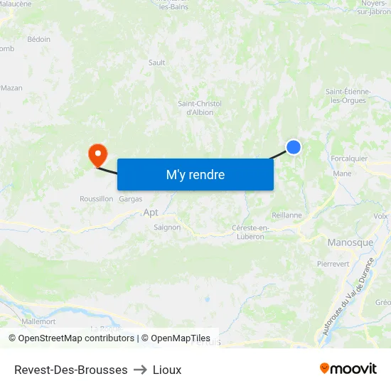Revest-Des-Brousses to Lioux map