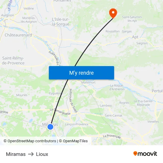 Miramas to Lioux map