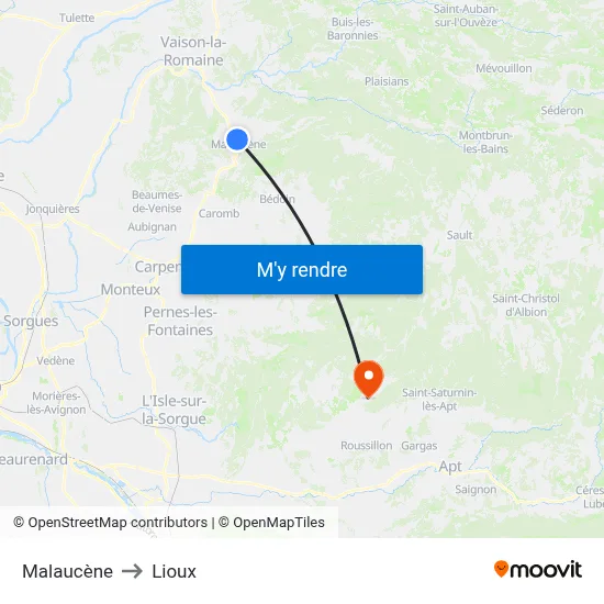 Malaucène to Lioux map