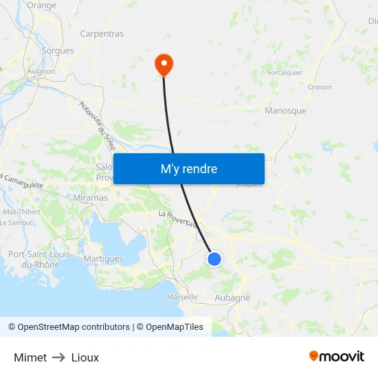 Mimet to Lioux map