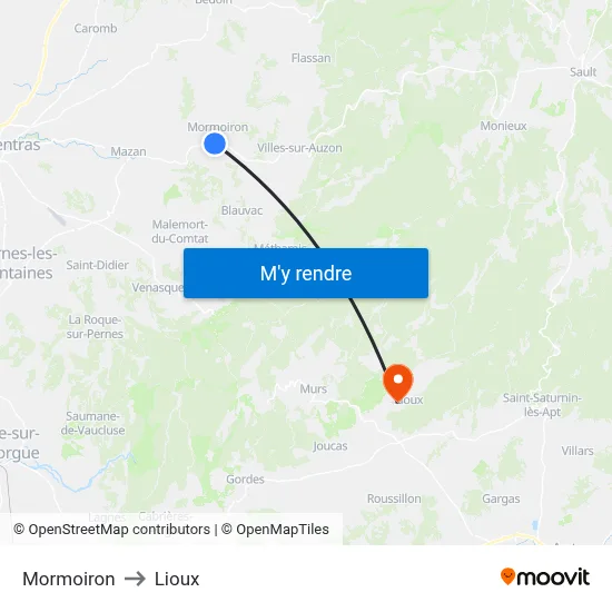 Mormoiron to Lioux map