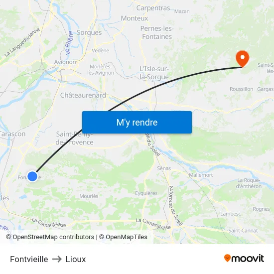 Fontvieille to Lioux map