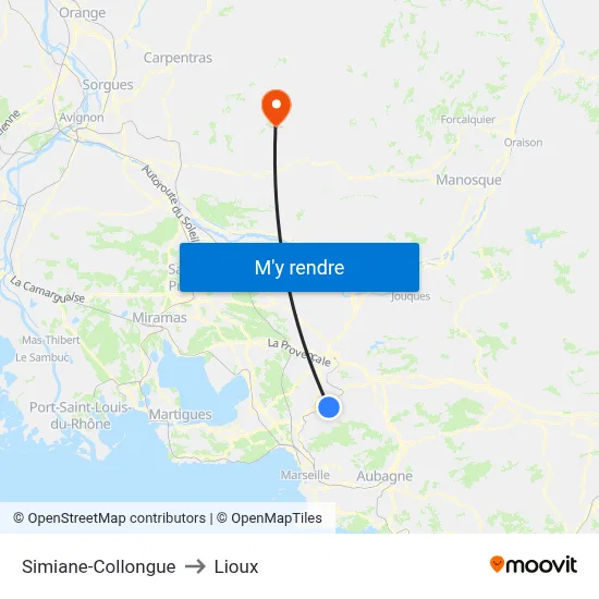 Simiane-Collongue to Lioux map