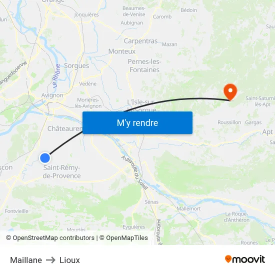 Maillane to Lioux map