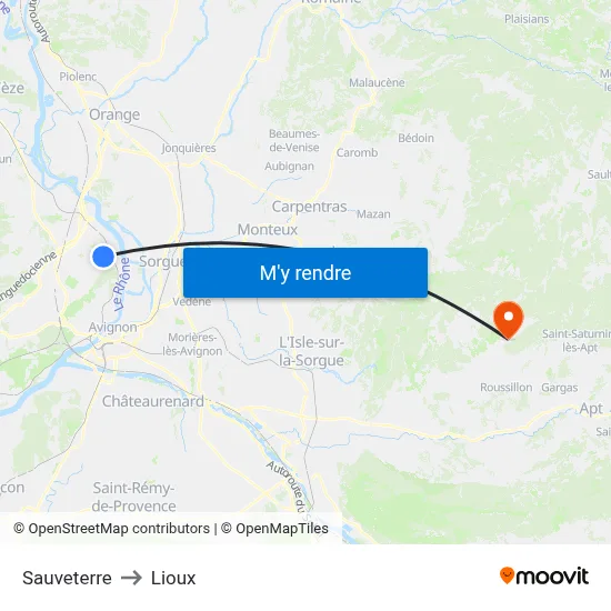 Sauveterre to Lioux map