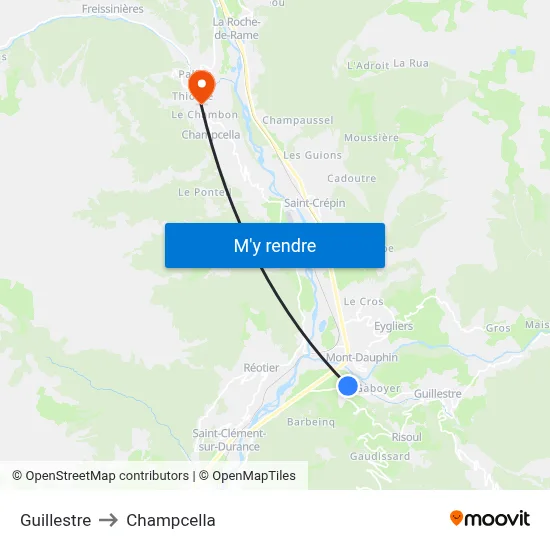 Guillestre to Champcella map