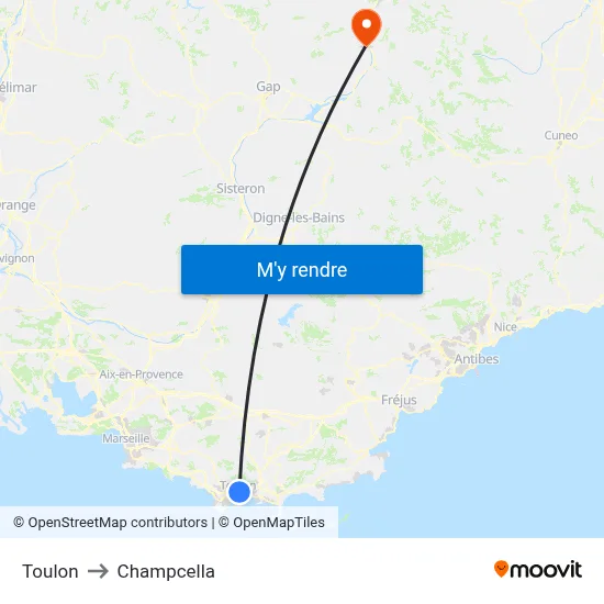 Toulon to Champcella map