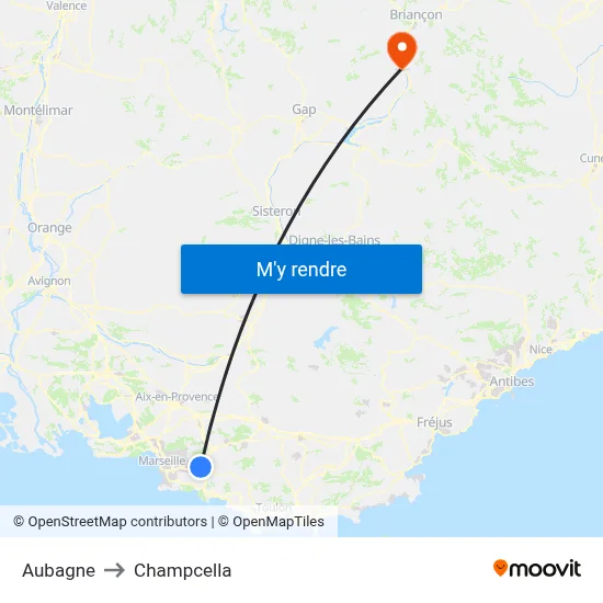 Aubagne to Champcella map