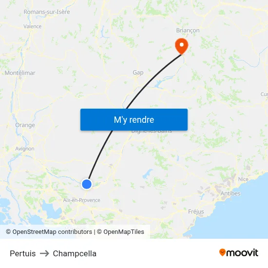 Pertuis to Champcella map