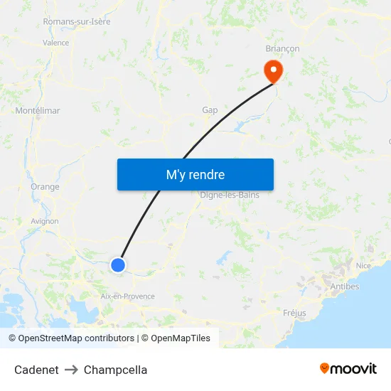 Cadenet to Champcella map
