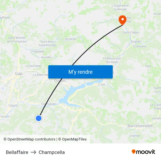 Bellaffaire to Champcella map