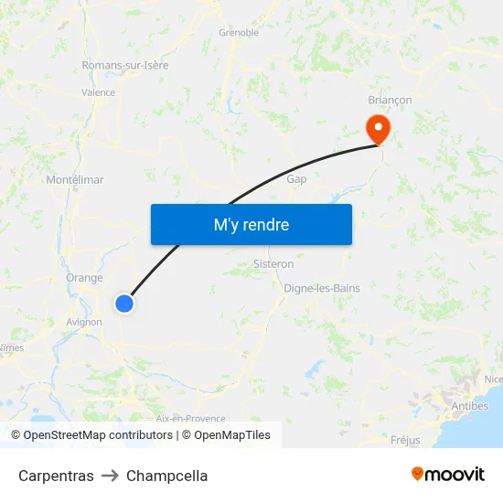 Carpentras to Champcella map