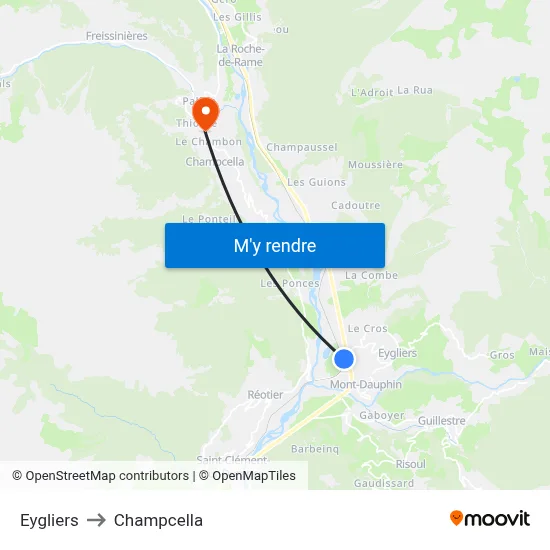 Eygliers to Champcella map