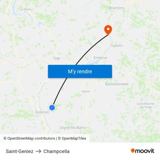 Saint-Geniez to Champcella map