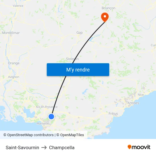 Saint-Savournin to Champcella map