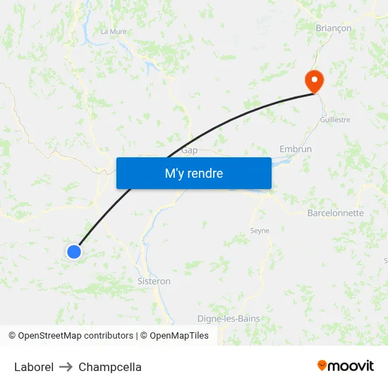 Laborel to Champcella map