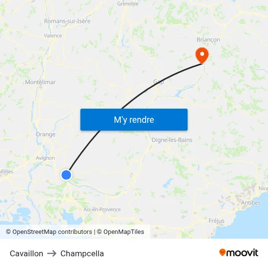 Cavaillon to Champcella map