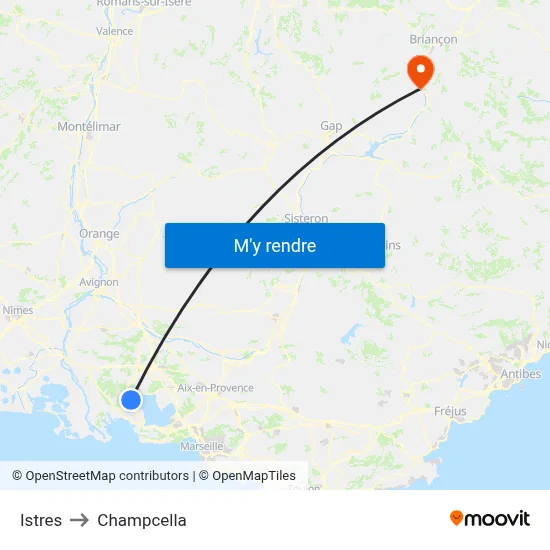 Istres to Champcella map