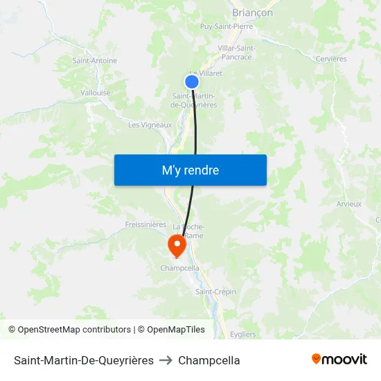 Saint-Martin-De-Queyrières to Champcella map
