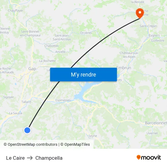 Le Caire to Champcella map