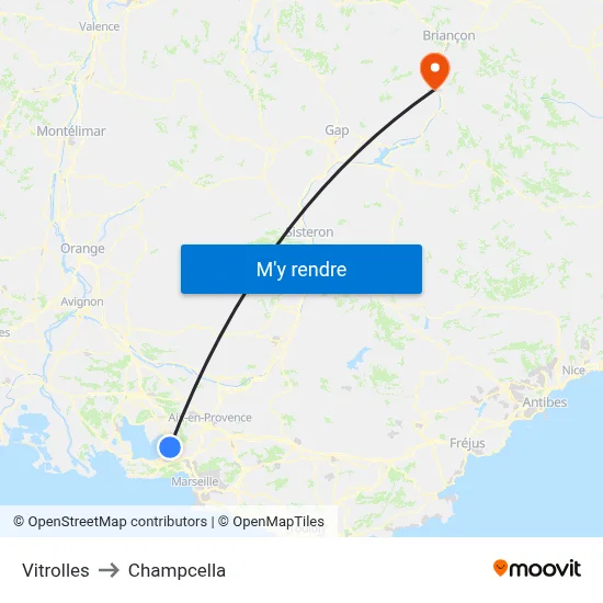Vitrolles to Champcella map