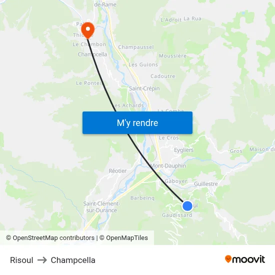 Risoul to Champcella map
