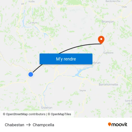 Chabestan to Champcella map