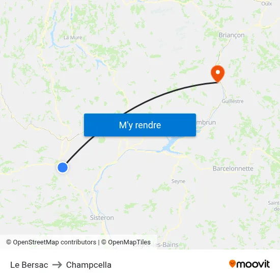 Le Bersac to Champcella map