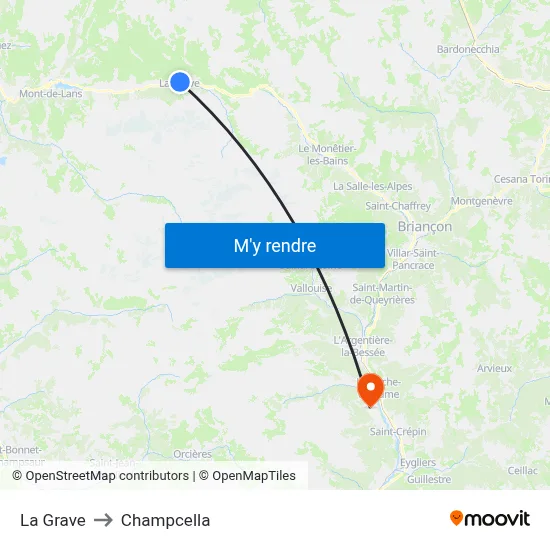 La Grave to Champcella map